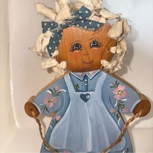 Handcrafted Wooden Doll Art Print - Blue and Brown